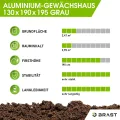 BRAST Gewächshaus Aluminium mit Fundament | 42 Modelle | 130x190x195cm - 490x250x235cm | TÜV geprüft | 6mm Hohlkammerplatten | rostfrei wetterfest temperaturbeständig | 130x190x195cm Grau - Thumbnail 5