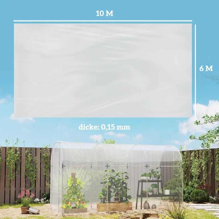 Outsunny Gewächshausfolie 6x10 m wasserdicht Gartenfolie mit UV Schutz, Extra Dick Reißfest Folie aus Kunststoff, Abdeckplane für Treibhaus Folientunnel, Tunnelfolie für Außenbereich Transparent – Bild 7