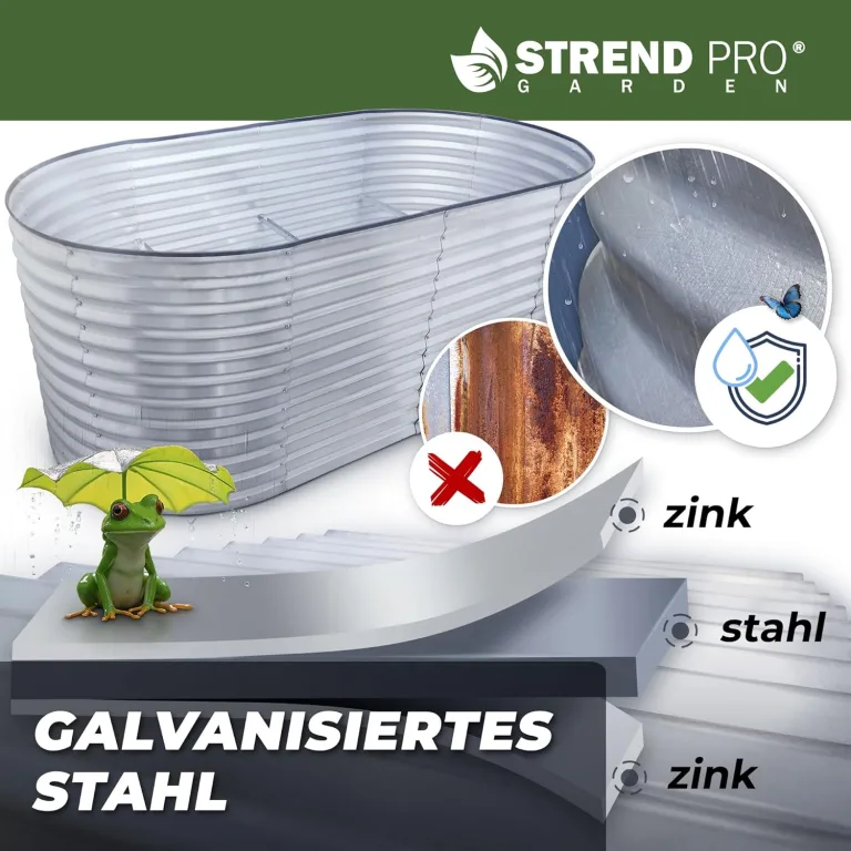 STREND PRO Hochbeet Metall 200x100x80cm (LxBxH) | Metall Hochbeete-kit für Garten Blech | Garten Beet aus verzinktem Stahl für Gemüse, Kräuter & Tomatenpflanzen | Stahl Pflanzkasten, Kräuterbeet – Bild 5