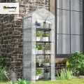 Outsunny Mini-Gewächshaus mit 5 Ebenen, tragbares Gewächshaus mit verstärkter PE-Abdeckung, Garten-Gewächshaus mit aufrollbarer Tür und Regalen, 69 x 49 x 193 cm, Weiß/Grau - Thumbnail 2