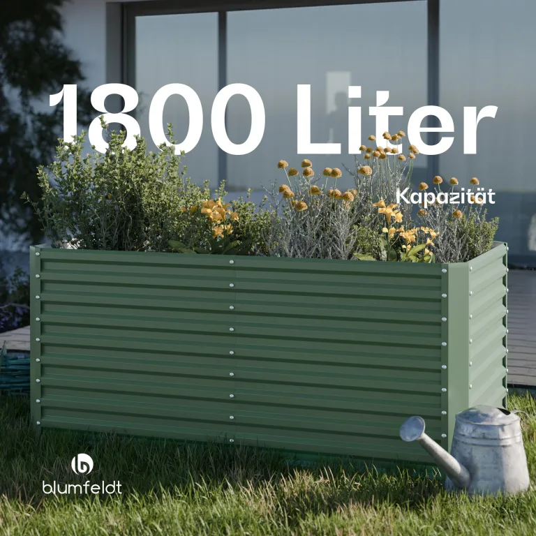 Blumfeldt High Grow Straight Hochbeet, Ergonomisches 1.800 L Rechteckiges Hochbeet Aus Wetterfestem Galvalume-Stahl Für Blumen, Kräuter & Gemüse – Rostbeständig, Offene Bodenstruktur, Einfacher Aufbau – Bild 5
