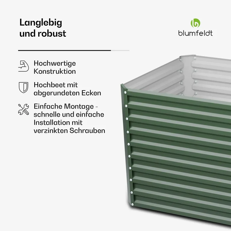 Blumfeldt High Grow Straight Hochbeet, Ergonomisches 1.800 L Rechteckiges Hochbeet Aus Wetterfestem Galvalume-Stahl Für Blumen, Kräuter & Gemüse – Rostbeständig, Offene Bodenstruktur, Einfacher Aufbau – Bild 6