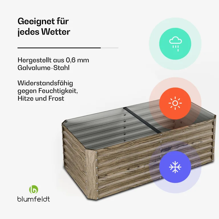 Blumfeldt High Grow Straight Hochbeet, Ergonomisches 972L Hochbeet Metall Holzoptik, Wetterfester Verzinkter Stahl Für Blumen, Kräuter & Gemüse – Rostbeständig, Offene Bodenstruktur & Einfache Montage – Bild 2