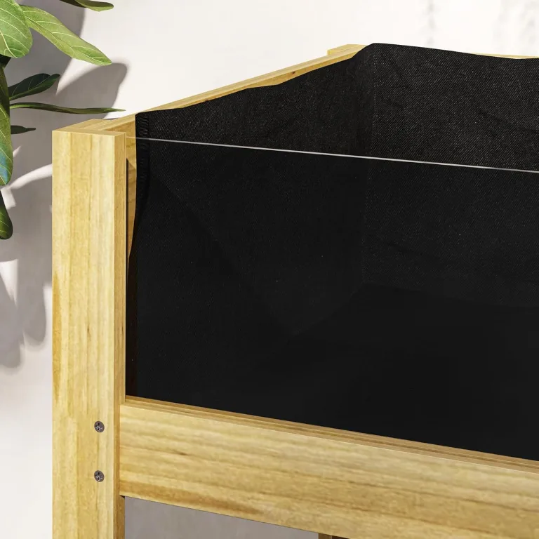 Outsunny Hochbeet mit Acrylplatten, erhöhtes Kräuterbeet mit Ablauflöcher, Pflanzkasten aus Holz, wetterbeständig Gemüsebeet, Gartenbeet, Pflanzbeet für Garten, Balkon, 110 x 50 x 80 cm Naturholz – Bild 9