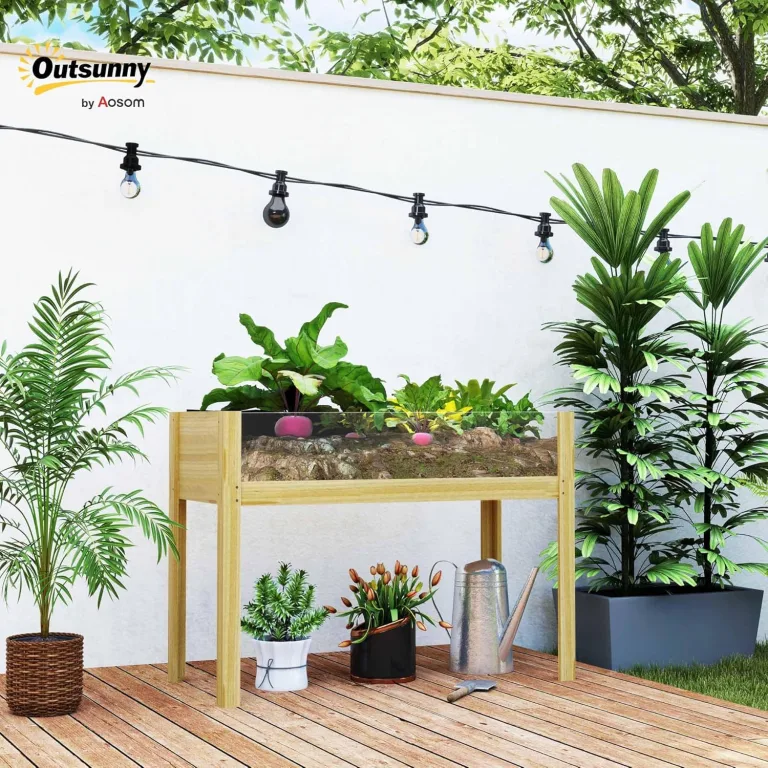 Outsunny Hochbeet mit Acrylplatten, erhöhtes Kräuterbeet mit Ablauflöcher, Pflanzkasten aus Holz, wetterbeständig Gemüsebeet, Gartenbeet, Pflanzbeet für Garten, Balkon, 110 x 50 x 80 cm Naturholz – Bild 2