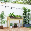 Outsunny Hochbeet mit Acrylplatten, erhöhtes Kräuterbeet mit Ablauflöcher, Pflanzkasten aus Holz, wetterbeständig Gemüsebeet, Gartenbeet, Pflanzbeet für Garten, Balkon, 110 x 50 x 80 cm Naturholz - Thumbnail 2