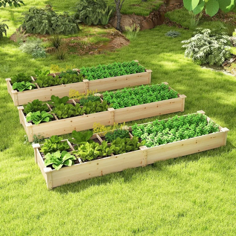 COSTWAY Hochbeet Holz, Gartenbeet mit 2 Pflanzkästen und Trennwänden, Kräuterbeet für Garten Balkon Hof Terrasse, Pflanzbeet Blumenbeet Tannenholz, 228 x 62 x 25 cm (Natur) – Bild 8