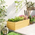 Outsunny Hochbeet aus Holz, Pflanzbeet Frühbeet mit 3 Pflanzzonen, Gartenbeet Blumenkasten, Pflanzkasten 140 x 60 x 40cm Gemüsebeet für Garten Balkon Terrasse, Pflanzkübel für Blumen, Pflanzen, Obst - Thumbnail 8