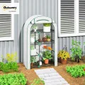 Outsunny Gewächshaus mit Runddach Tür, Regale, winterfest Foliengewächshaus aus Stahl, Treibhaus für Balkon, Garten, Tomatenhaus 100 x 45 x 160 cm, Tomatengewächshaus für Tomaten, Gemüse, Blumen, Weiß - Thumbnail 4