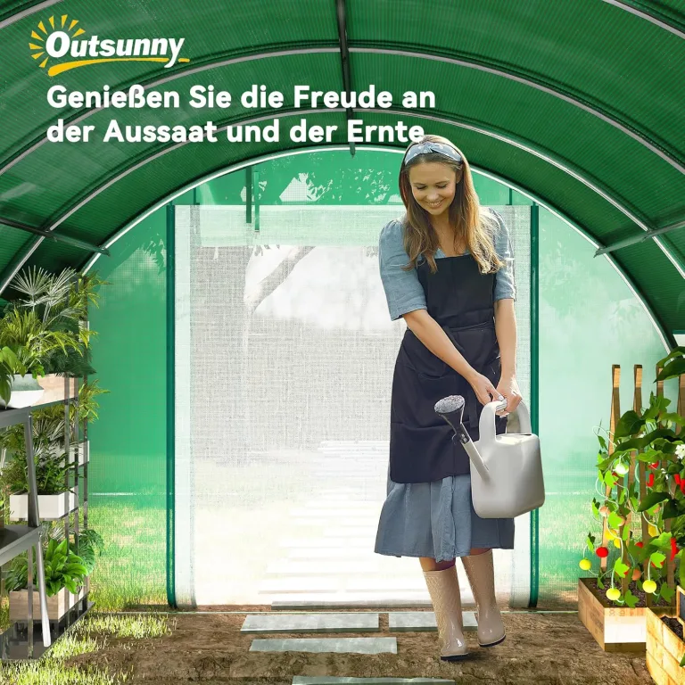 Outsunny Gewächshaus 6 x 3 x 2 m Foliengewächshaus mit 12 Fenster, Rolltüren, Aufrollbar Seitenwänden, UV-beständiger Folientunnel, Winterfest Tomatenhaus mit Erdanker, Grün – Bild 9