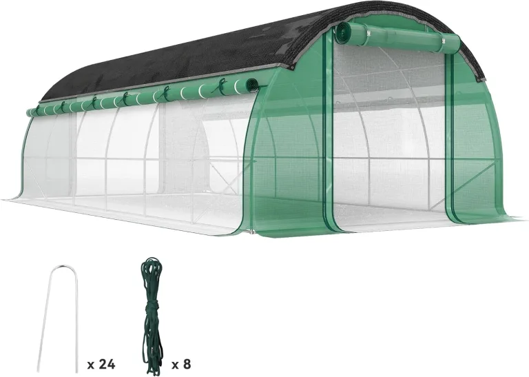 Outsunny Gewächshaus 6 x 3 x 2 m Foliengewächshaus mit 12 Fenster, Rolltüren, Aufrollbar Seitenwänden, UV-beständiger Folientunnel, Winterfest Tomatenhaus mit Erdanker, Grün – Bild 1