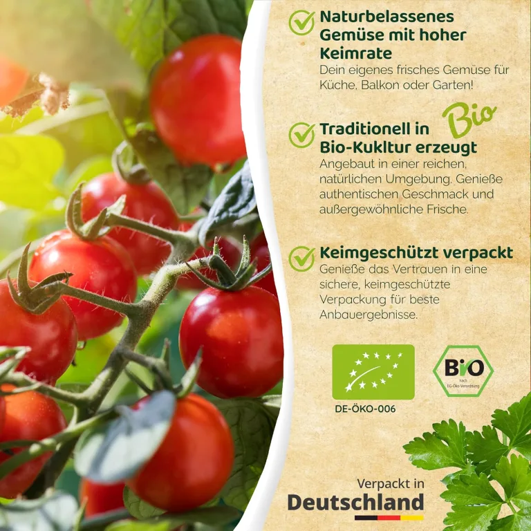 BIO Tomaten Samen 10 Tomatensamen Zuckertraube Kirschtomate Gemüsesamen für Gemüsegarten Samenfest Gemüse Samen für Küche, Balkon und Garten – Bild 3