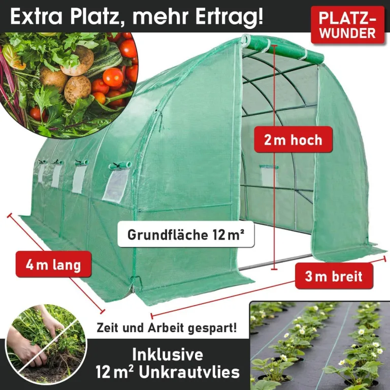 BRAST Gewächshaus Foliengewächshaus mit Stahlfundament | 2x3m - 3x8m | inkl. Erdanker Unkrautvlies & 8 Aufrollbare Fenster mit Moskitonetz | UV-stabilisierte Gitterschutzfolie 200g/m² | 300x400cm – Bild 4