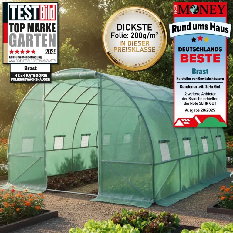 BRAST Gewächshaus Foliengewächshaus mit Stahlfundament | 2x3m - 3x8m | inkl. Erdanker Unkrautvlies & 8 Aufrollbare Fenster mit Moskitonetz | UV-stabilisierte Gitterschutzfolie 200g/m² | 300x400cm – Bild 3