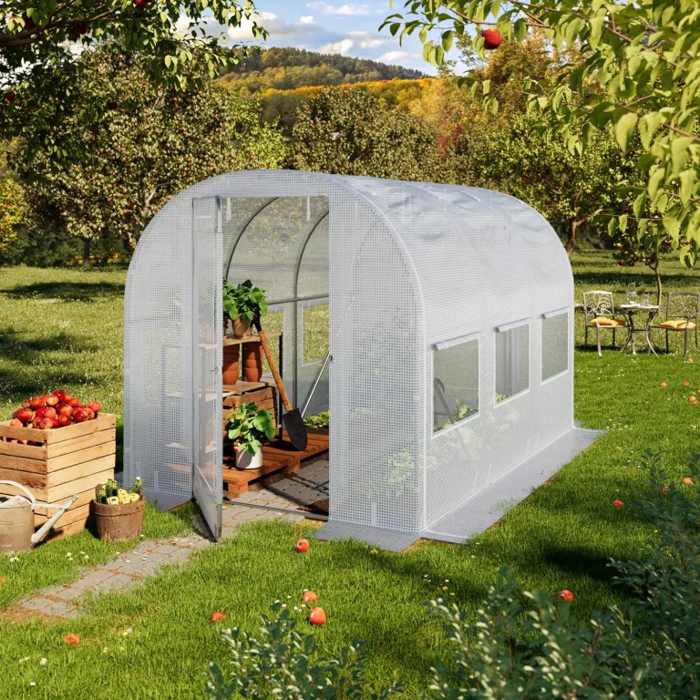 TOOLPORT Foliengewächshaus Gewächshaus 4x6m Premium mit schwenkbarer Türkonstruktion PE-Plane 180 g/m² weiß transparent – Bild 2