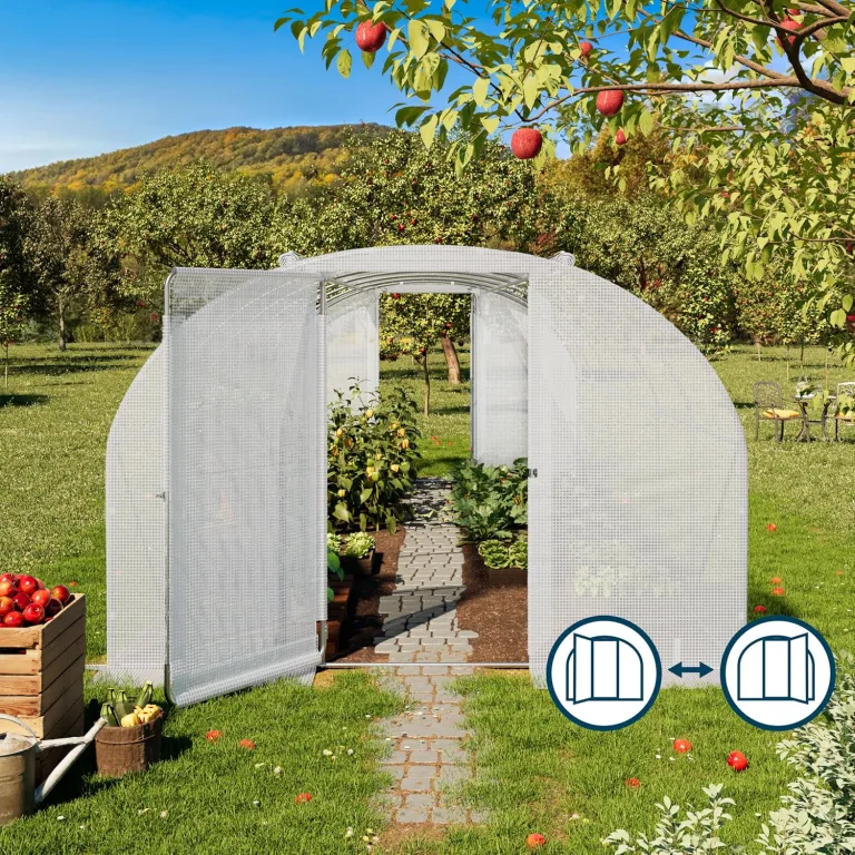 TOOLPORT Foliengewächshaus Gewächshaus 4x6m Premium mit schwenkbarer Türkonstruktion PE-Plane 180 g/m² weiß transparent – Bild 3