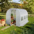 TOOLPORT Foliengewächshaus Gewächshaus 4x6m Premium mit schwenkbarer Türkonstruktion PE-Plane 180 g/m² weiß transparent - Thumbnail 2