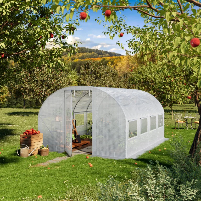 TOOLPORT Foliengewächshaus Gewächshaus 3x4m Premium mit schwenkbarer Türkonstruktion PE-Plane 180 g/m² weiß transparent – Bild 2