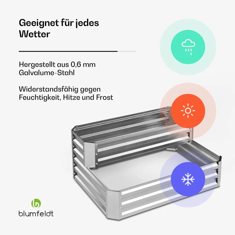 blumfeldt Hochbeet 120x90, 2 Ebenen, Wetterfest & Korrosionsbeständig, Galvanisierter Stahl Für Gemüse & Kräuter, Offene Bodenstruktur, Einfache Montage, Silber – Bild 2