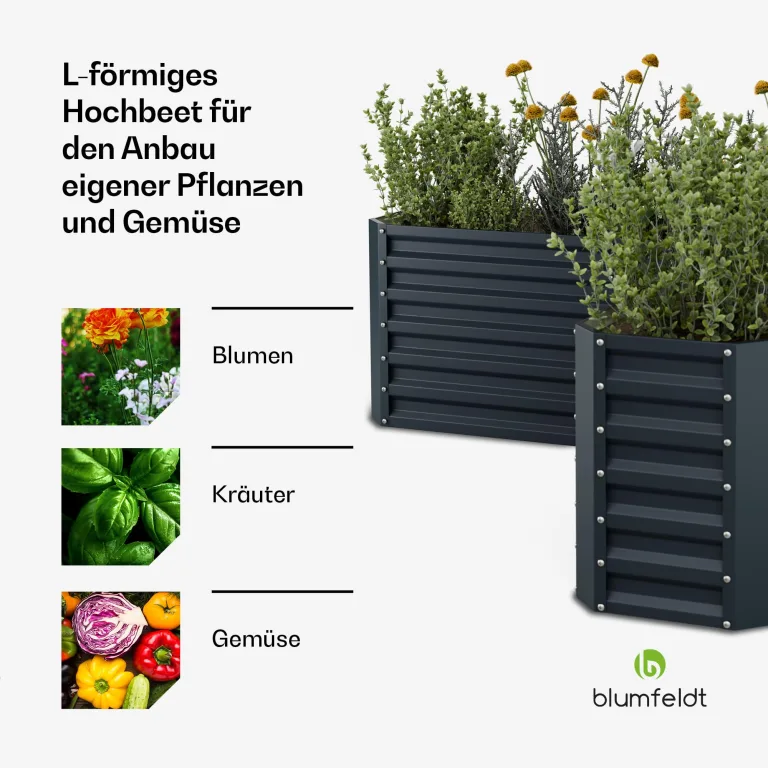 blumfeldt Hochbeet 160x160, L-förmiges Gartenhochbeet 742 L Aus Wetterfestem Galvanostahl, Ergonomisch & Rostbeständig Mit Offenem Boden Für Optimale Drainage & Einfacher Montage – Bild 4