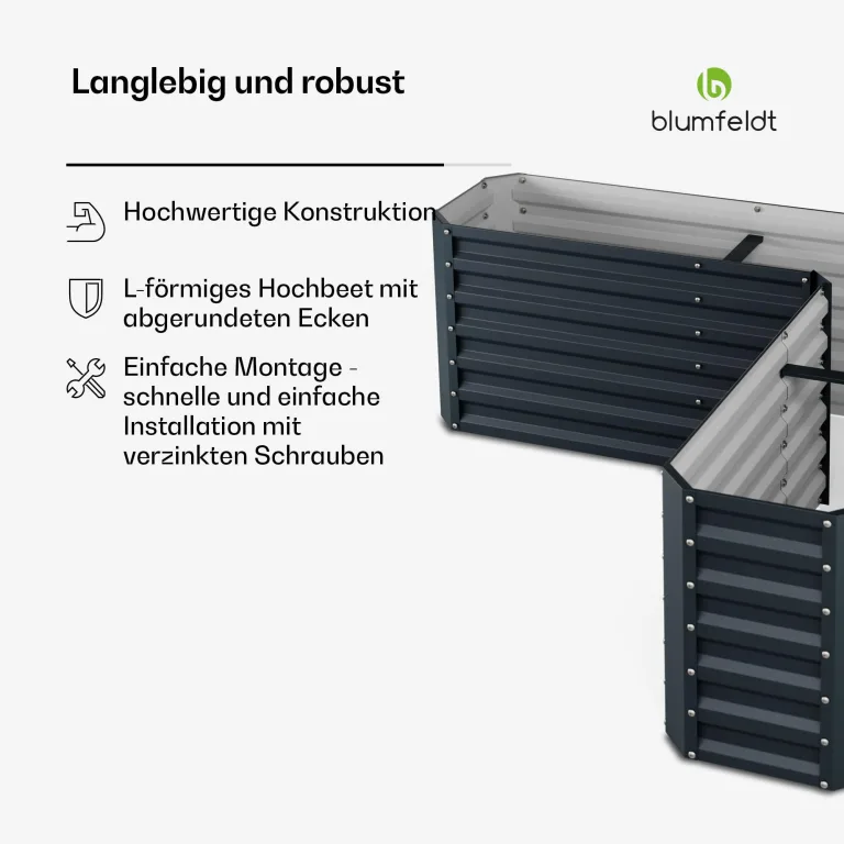 blumfeldt Hochbeet 160x160, L-förmiges Gartenhochbeet 742 L Aus Wetterfestem Galvanostahl, Ergonomisch & Rostbeständig Mit Offenem Boden Für Optimale Drainage & Einfacher Montage – Bild 6