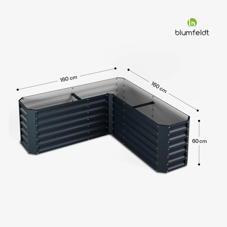 blumfeldt Hochbeet 160x160, L-förmiges Gartenhochbeet 742 L Aus Wetterfestem Galvanostahl, Ergonomisch & Rostbeständig Mit Offenem Boden Für Optimale Drainage & Einfacher Montage – Bild 7