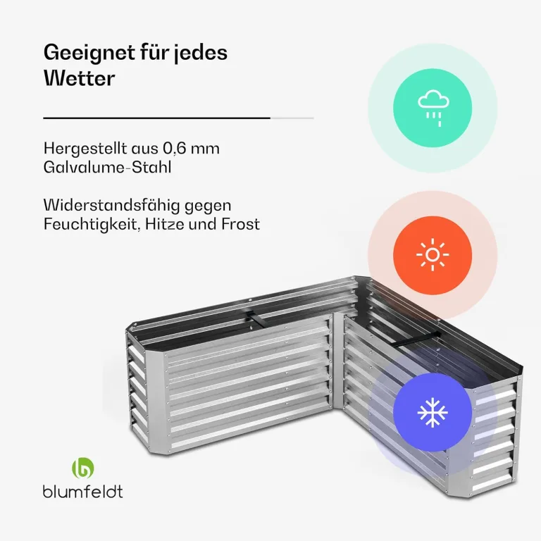 blumfeldt Hochbeet 160x160, L-förmiges Gartenhochbeet 742 L Aus Wetterfestem Galvanostahl, Ergonomisch & Rostbeständig Mit Offenem Boden Für Optimale Drainage & Einfache Montage – Bild 2