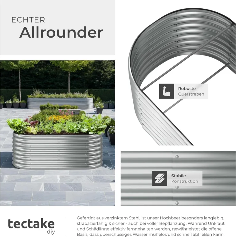 tectake® Hochbeet Metall, Hochbeete-Kit für Beet, Hochbeet Garten, wetterfest, Pflanzkasten, Kräuterbeet, Frühbeet, Gemüsebeet, Pflanzenbeet, zur Anzucht, als Blumenkasten - 603l, 160 x 80 x 60 cm – Bild 5