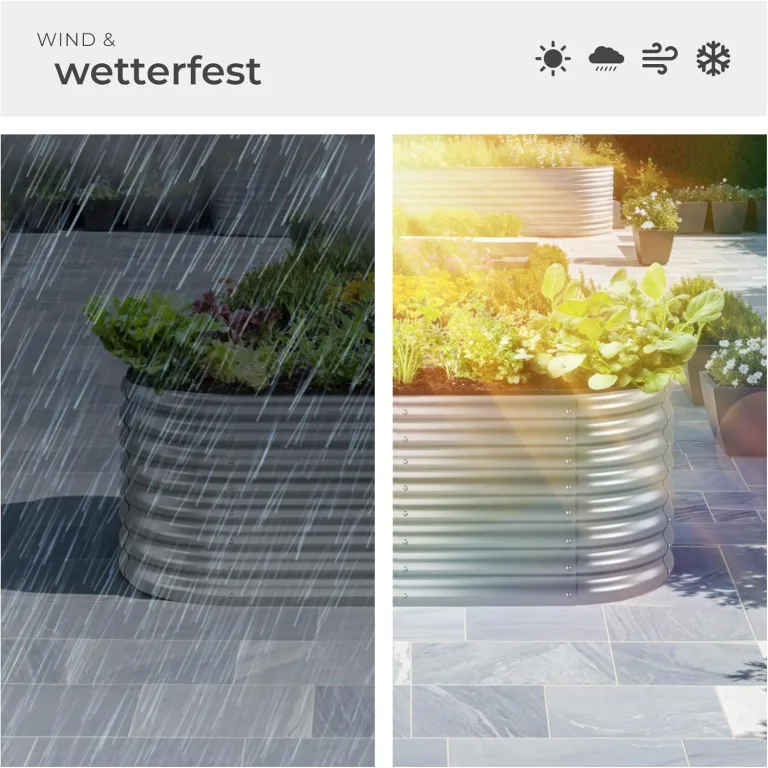 tectake® Hochbeet Metall, Hochbeete-Kit für Beet, Hochbeet Garten, wetterfest, Pflanzkasten, Kräuterbeet, Frühbeet, Gemüsebeet, Pflanzenbeet, zur Anzucht, als Blumenkasten - 603l, 160 x 80 x 60 cm – Bild 8