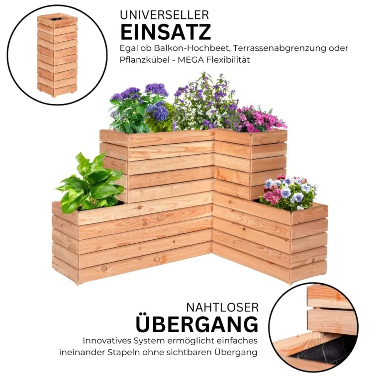 Mega Holz Pflanzkübel MODULO 60x30x39 cm (BxTxH) - wetterfester Blumenkasten aus heimischen Lärchenholz - Blumenkübel aus witterungsbeständiger Lärche für Garten, Terrasse und Balkon, Modular, Holz – Bild 4