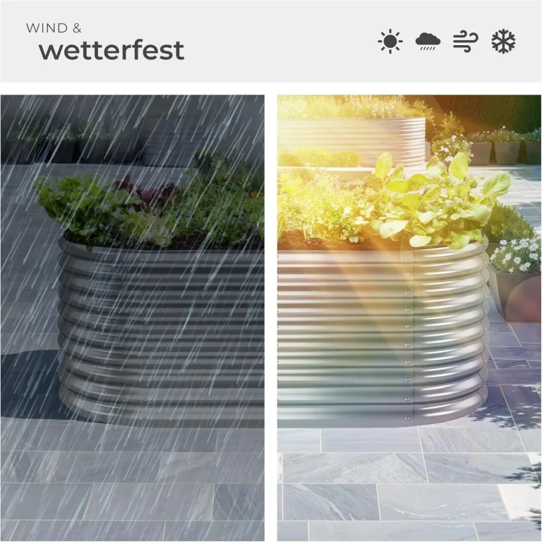 tectake® Hochbeet Metall, Hochbeete-Kit für Beet, Hochbeet Garten, wetterfest, Pflanzkasten, Kräuterbeet, Frühbeet, Gemüsebeet, Pflanzenbeet, zur Anzucht, als Blumenkasten - 1257l, 200 x 100 x 80 cm – Bild 8