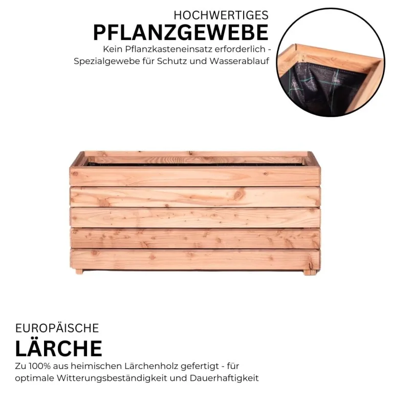 Mega Holz Pflanzkübel MODULO 90x30x39 cm (BxTxH) - wetterfester Blumenkasten aus heimischen Lärchenholz - Blumenkübel aus witterungsbeständiger Lärche für Garten, Terrasse und Balkon, Modular, Holz – Bild 3