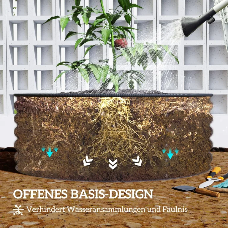 Outsunny Hochbeet aus Stahl, Pflanzbeet Frühbeet Gartenbeet stapelbar Blumenkasten steckbar Pflanzkasten 120x120x43cm Gemüsebeet für Garten Balkon Terrasse, Pflanzkübel für Blumen, Pflanzen – Bild 7