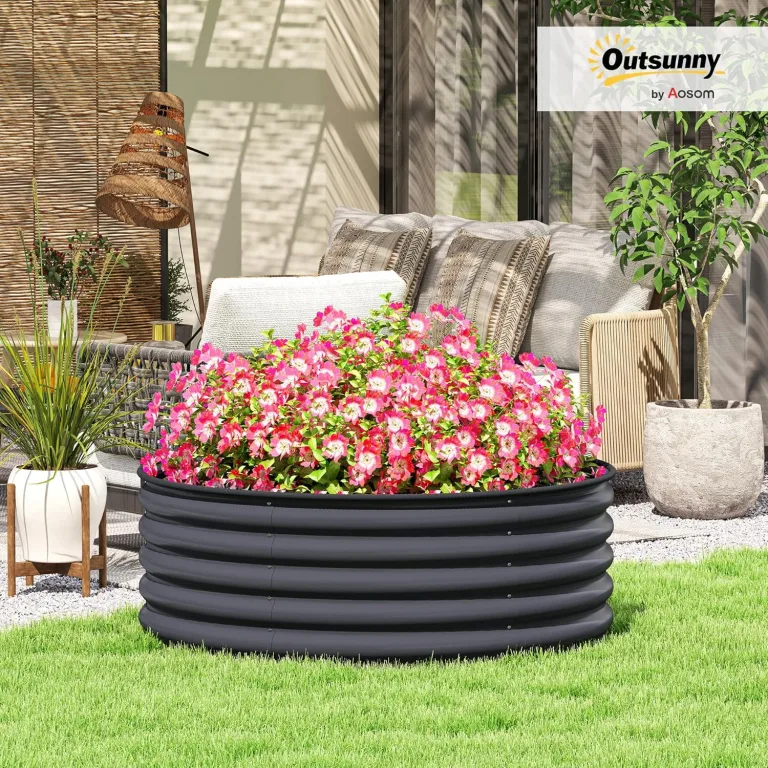 Outsunny Hochbeet aus Stahl, Pflanzbeet Frühbeet Gartenbeet stapelbar Blumenkasten steckbar Pflanzkasten 120x120x43cm Gemüsebeet für Garten Balkon Terrasse, Pflanzkübel für Blumen, Pflanzen – Bild 3