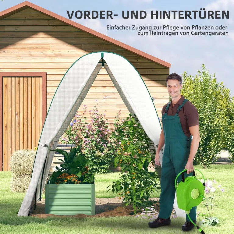 Outsunny Gewächshaus mit Rolltür, 2 Fernster, winterfest Foliengewächshaus aus Stahl, Treibhaus für Balkon, Garten, Tomatenhaus 180 x 180 x 200 cm, Tomatengewächshaus für Tomaten, Gemüse, Blumen, Weiß – Bild 6