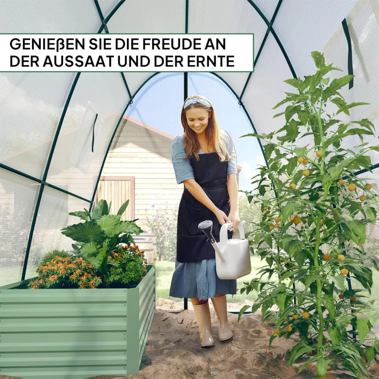Outsunny Gewächshaus mit Rolltür, 2 Fernster, winterfest Foliengewächshaus aus Stahl, Treibhaus für Balkon, Garten, Tomatenhaus 180 x 180 x 200 cm, Tomatengewächshaus für Tomaten, Gemüse, Blumen, Weiß – Bild 9
