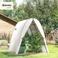 Outsunny Gewächshaus mit Rolltür, 2 Fernster, winterfest Foliengewächshaus aus Stahl, Treibhaus für Balkon, Garten, Tomatenhaus 180 x 180 x 200 cm, Tomatengewächshaus für Tomaten, Gemüse, Blumen, Weiß - Thumbnail 3