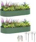 Outsunny 2er-Set Hochbeet aus Stahl, Pflanzbeet Frühbeet Gartenbeet Blumenkasten stapelbar, Pflanzkasten Gemüsebeet 181x93x30cm für Garten Balkon, Pflanzkübel für Blumen, Pflanzen, Gemüse - Thumbnail 1