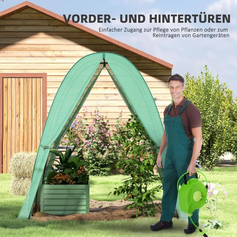 Outsunny Gewächshaus mit Rolltür, 2 Fernster, winterfest Foliengewächshaus aus Stahl, Treibhaus für Balkon, Garten, Tomatenhaus 180 x 180 x 200 cm, Tomatengewächshaus für Tomaten, Gemüse, Blumen, Grün – Bild 5