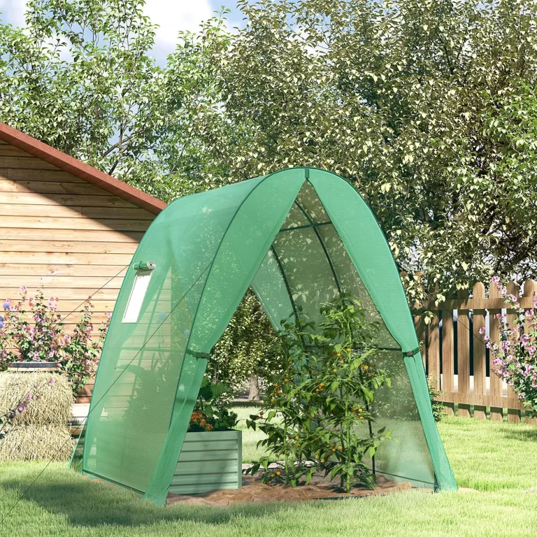 Outsunny Gewächshaus mit Rolltür, 2 Fernster, winterfest Foliengewächshaus aus Stahl, Treibhaus für Balkon, Garten, Tomatenhaus 180 x 180 x 200 cm, Tomatengewächshaus für Tomaten, Gemüse, Blumen, Grün – Bild 9