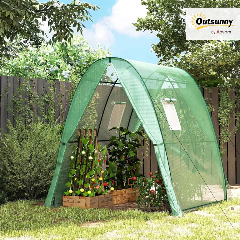 Outsunny Gewächshaus mit Rolltür, 2 Fernster, winterfest Foliengewächshaus aus Stahl, Treibhaus für Balkon, Garten, Tomatenhaus 180 x 180 x 200 cm, Tomatengewächshaus für Tomaten, Gemüse, Blumen, Grün – Bild 2