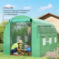 Outsunny Gewächshaus 200x300x200cm Foliengewächshaus Tomatenhaus mit Tür, 6 Fenster, Folientunnel aus verzinktem Stahl, 170g/m² PE, stabiles pflanztunnel, Treibhaus inkl. Erdanker & Seilen, Grün - Thumbnail 5