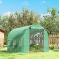 Outsunny Gewächshaus 200x300x200cm Foliengewächshaus Tomatenhaus mit Tür, 6 Fenster, Folientunnel aus verzinktem Stahl, 170g/m² PE, stabiles pflanztunnel, Treibhaus inkl. Erdanker & Seilen, Grün - Thumbnail 9
