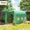 Outsunny Gewächshaus 200x300x200cm Foliengewächshaus Tomatenhaus mit Tür, 6 Fenster, Folientunnel aus verzinktem Stahl, 170g/m² PE, stabiles pflanztunnel, Treibhaus inkl. Erdanker & Seilen, Grün - Thumbnail 2
