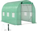 Outsunny Gewächshaus 200x300x200cm Foliengewächshaus Tomatenhaus mit Tür, 6 Fenster, Folientunnel aus verzinktem Stahl, 170g/m² PE, stabiles pflanztunnel, Treibhaus inkl. Erdanker & Seilen, Grün - Thumbnail 1