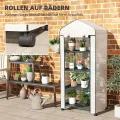 Outsunny Gewächshaus mit Rolle, Regale, Winterfest Foliengewächshaus aus Stahl, Treibhaus für Balkon, Garten, Tomatenhaus 69 x 50 x 165 cm, Tomatengewächshaus für Tomaten, Blumen, Pflanzen Weiß - Thumbnail 5