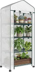 Outsunny Gewächshaus mit Rolle, Regale, Winterfest Foliengewächshaus aus Stahl, Treibhaus für Balkon, Garten, Tomatenhaus 69 x 50 x 165 cm, Tomatengewächshaus für Tomaten, Blumen, Pflanzen Weiß - Thumbnail 1