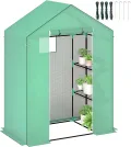 Outsunny Gewächshaus mit Rolltür, Fenster, Regale, Winterfest Foliengewächshaus aus Stahl, Treibhaus für Balkon, Garten, Tomatenhaus 143 x 74 x 190 cm, Tomatengewächshaus für Tomaten, Gemüse, Grün - Thumbnail 1