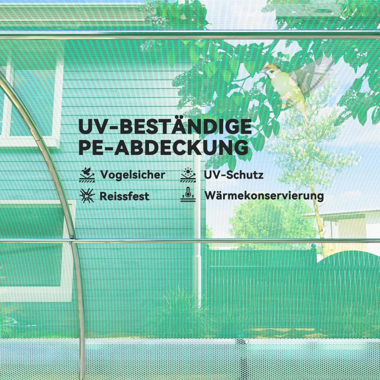 Outsunny Gewächshaus 3 x 2 x 2 m Foliengewächshaus mit 6 Fenster, Rolltüren, Aufrollbar Seitenwänden, UV-beständiger Folientunnel, Winterfest Tomatenhaus mit Erdanker, Grün – Bild 5
