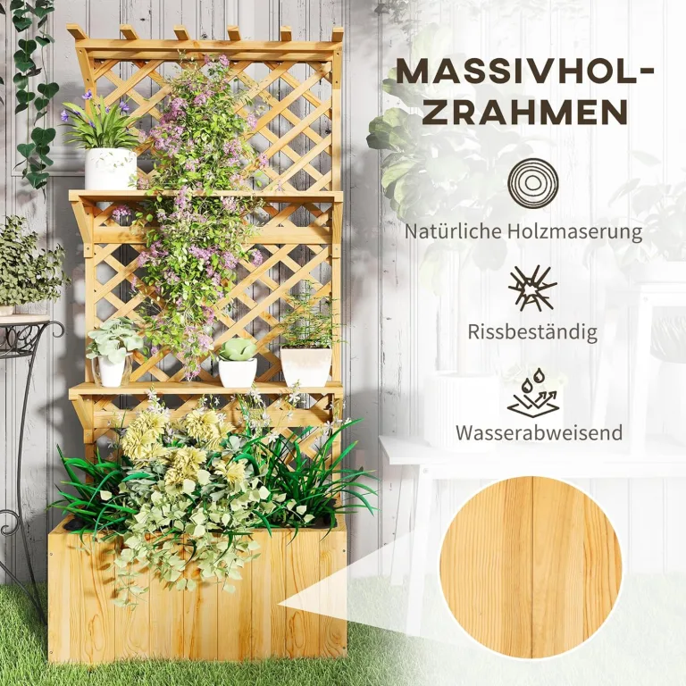 Outsunny Hochbeet mit Spalier, Blumenhochbeet aus Tanneholz, Pflanzbeet mit Rankgitter, Frühbeet mit Regale, Gartenbeet Pflanzkübel Pflanzkasten für Terrasse, Garten, 76 x 33 x 177 cm – Bild 6